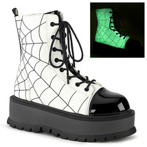 Demonia SLACKER-88 Punk Goth Punk White Glow Lace Up Platform Women&#39;s Ankle Boot - £79.08 GBP