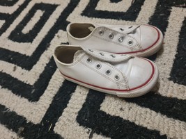 CONVERSE ALL STAR unisex white leather red/ blue trim size 8uk/24eur( No Lace) - £14.47 GBP