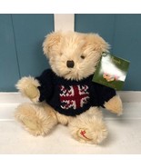 Vtg Harrod&#39;s Plush 8&quot; Seated Beige Teddy Bear in Navy Blue British Flag ... - $440.53 MXN
