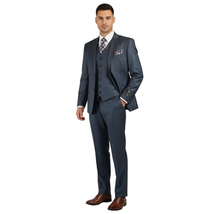 Mens Vitali Three Piece Suit Vested Sheen Sharkskin Business M3090 Navy blue image 3