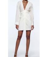 Cider Draped Mini Dress Ivory Split V Neck Long Sleeve Side Zip Size L - $36.11