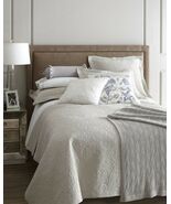 Sferra Hannah Grey Euro Shams Pair Floral Scroll 100% Cotton Matelasse NEW - $28.00