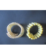 2 Vintage Faux Pearl Jewelry Stretchy Bracelets Wide 1” Costume Cuffs guc - $10.74 CAD