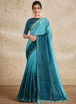 Beautiful Royal Blue Embroidered Traditional Wedding Saree47 - £75.49 GBP