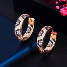 Shiny Micro Pave Cubic Zirconia Gold Color Round Leopard Hoop Earrings for Women - £16.73 GBP