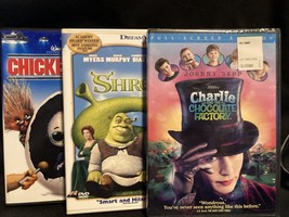 Lot of 3 DVD Charlie Chocolate Factory Depp,Shrek, Chicken Little  PET RESCUE - £4.55 GBP