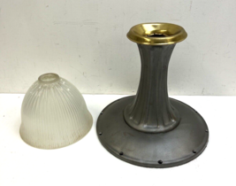 Vintage Ceiling Light Fixture holophane glass shade flush mount lamp industrial - £78.65 GBP