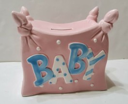 Vintage Lefton Pink Polka Dot Baby Penny Coin Bank w/ Stopper 03859 Japan  - £21.43 GBP