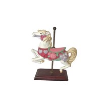 AVON Source of Fine Collectibles 1996 Carousel Ceramic Prancing Horse Wood Stand - £15.32 GBP