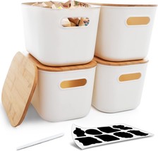 Citylife 4 Pcs Storage Bins With Bamboo Lids Plastic Storage Containers For - £35.35 GBP