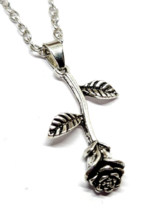 Rose Flower Pendant Necklace Silver Plated 18&quot; Chain Fashion Flower Jewellery - £5.59 GBP