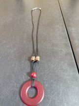 Red Resin Pendant With Metal And Resin Beads On Black Cord - €20,06 EUR