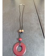 Red Resin Pendant With Metal And Resin Beads On Black Cord - €20,06 EUR