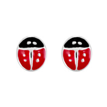 Darling Mini Red Ladybug Enamel Sterling Silver Stud Earrings - £6.95 GBP