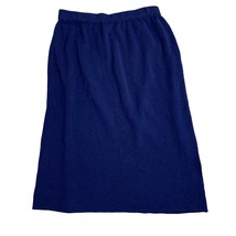 Adolfo Lambs Wool Blend Pencil Skirt M Navy Blue Elastic Waist Stretch Knit - £17.91 GBP