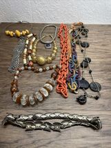 Vintage Lot of 10 Wooden Beaded Metal Necklaces Estate Jewelry Find KG - $4.94