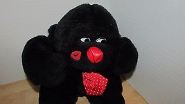 Black Gorilla Plush red nose tie lip kiss print cheek Valentine&#39;s day toy gift - £6.99 GBP