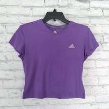 Adidas Climalite T Shirt Womens Small S Purple V Neck Cut Off Crop Active - £7.96 GBP
