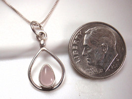 Very Tiny Rose Quartz Teardrop in Hoop 925 Sterling Silver Pendant receive exact - £12.69 GBP