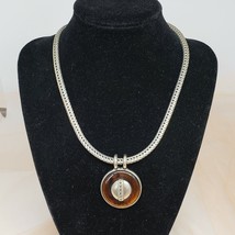 Vintage BEN AMUN Amber Color Lucite Pendant Silver Tone Chain Necklace Choker - £71.14 GBP