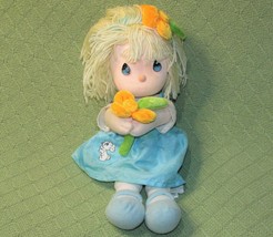 Precious Moments Doll Blue Dress With Yellow Flower 13&quot; Soft Body Yellow Hair - £8.55 GBP