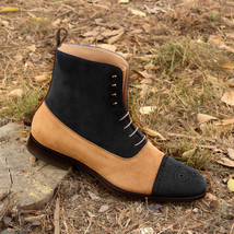  New Handmade Ankle High Leather Suede Black Beige Leather Formal Boots 2019 - £121.00 GBP
