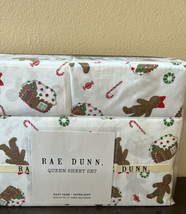 Rae Dunn Christmas Queen Sheet Set Home Sweet Home Gingerbread Man Cookie - £39.95 GBP