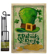 Lucky Hat St Pat Day Burlap - Impressions Decorative Metal Garden Pole Flag Set  - £27.23 GBP