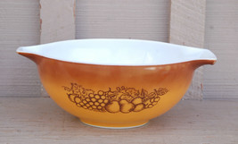 Vtg Pyrex 10&quot; Cinderella Mixing Bowl Brown Orange w Fruit Pattern 2-1/2 Qt. Tool - £27.68 GBP