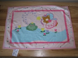 Wamsutta Baby Fairy Princess Angel Teddy Bear Frog Flower Pink Plush Blanket - £46.59 GBP