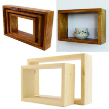 100% Solid Wood Floating Cube Shelves Wall Hanging Storage Display Deco Shelving - £12.78 GBP+