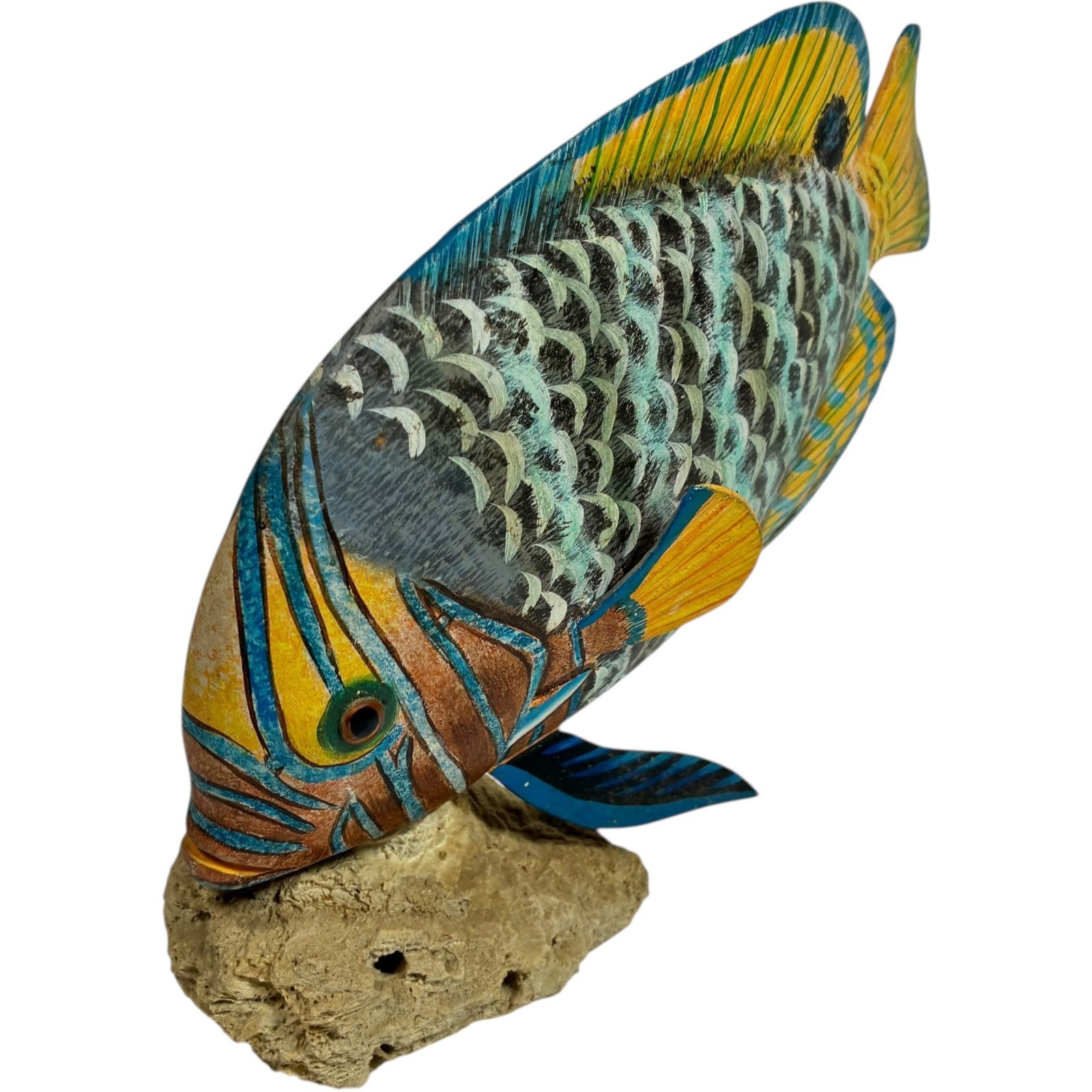 VTG Hand-Carved Hand-painted 7 inch tall Wooden Tropical Fish on Coral Base Item image 3