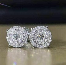 2 Ct Round Cut Simulated Diamond Cluster Stud Gift Earrings 14K White Gold Over - £84.51 GBP