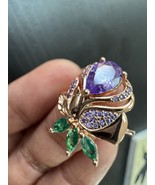 585 14K RG Stamped Heart Swan Purple Green Size 7 Ring - $911.17 MXN