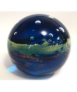 Hand Blown Glass Paperweight Blue Galactic Style Sparkle Dust 2&quot; x 3&quot; - $20.00