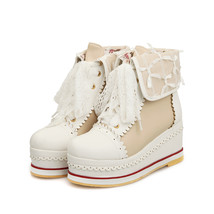 Sweet Ankle Boots Lolita Appliques Platforms Lace Up Candy Color Cosplay Thick S - £62.85 GBP