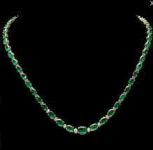 19Ct Oval Cut Green Emerald 4 Prong Tennis Necklace In 14K Yellow Gold Over - £195.25 GBP