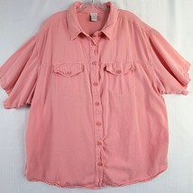 Cherokee Womens Button Down Camp Shirt Plus Size 24W Salmon Pink - £9.96 GBP