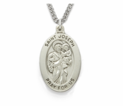 Sterling Silver Oval St. Joseph Engraved Medal Necklace &amp; Chain - £67.70 GBP