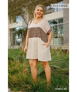 Women&#39;s Linen Blend Short Folded Sleeve Animal Print Dress With Pockets - $41.83 CAD