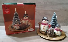 Snowman Holiday Candle Set 4pc with Metal Tray Sealed World Bazaar Christmas - £29.53 GBP