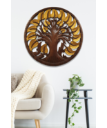 Wood Wall Art Bodhi Tree Round Carving Sculpture Wall Panel - $460.17