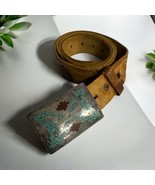 HAND MADE Vintage Navajo Sterling Silver Inlay Turquoise / Coral Belt Bu... - $197.01