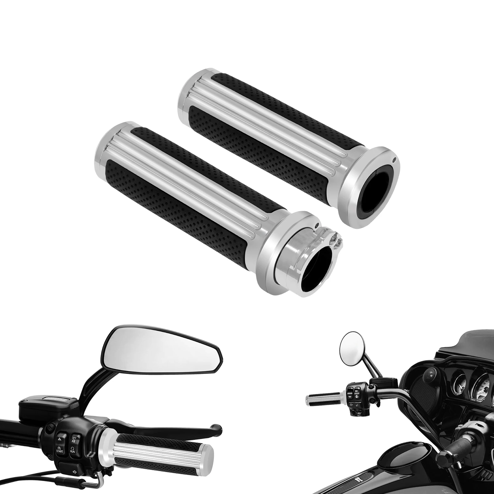 2xMotorcycle Hand Grips CNC 1&quot;25mm Handle Bar Grips  Harley Touring Road Street  - £239.19 GBP