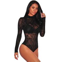 Black Long Sleeve Pattern Leotard - £15.32 GBP