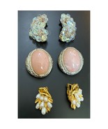 Vintage 80s Clip On Earrings 3 Pair  Crystal Pink Stone Faux Pearl Cluster - $16.55