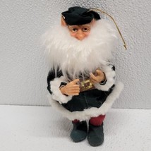 Vintage Christmas Santa Elf Gnome 6&quot; Ornament Figure White Beard Green &amp;... - £13.90 GBP