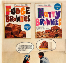 1966 Pillsbury Brownie Mix Box Advertisement Vintage Fudge Chocolate DWYY1 - €17,15 EUR