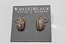 White House Black Market Stud Earrings Silver Tone Pink Multi Curved Rhi... - £14.09 GBP