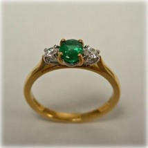 1.70 Ct Round Simulated Emerald Engagement3-Stone Ring 14k Two Tone Gold Plated - £111.98 GBP
